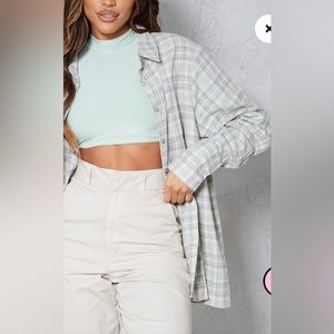 Pretty Little Thing Sage Oversized Checked Shirt